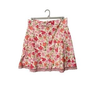 Exact Change Floral Lace Trim A Line Skirt Pink Cotton Blend Size 13